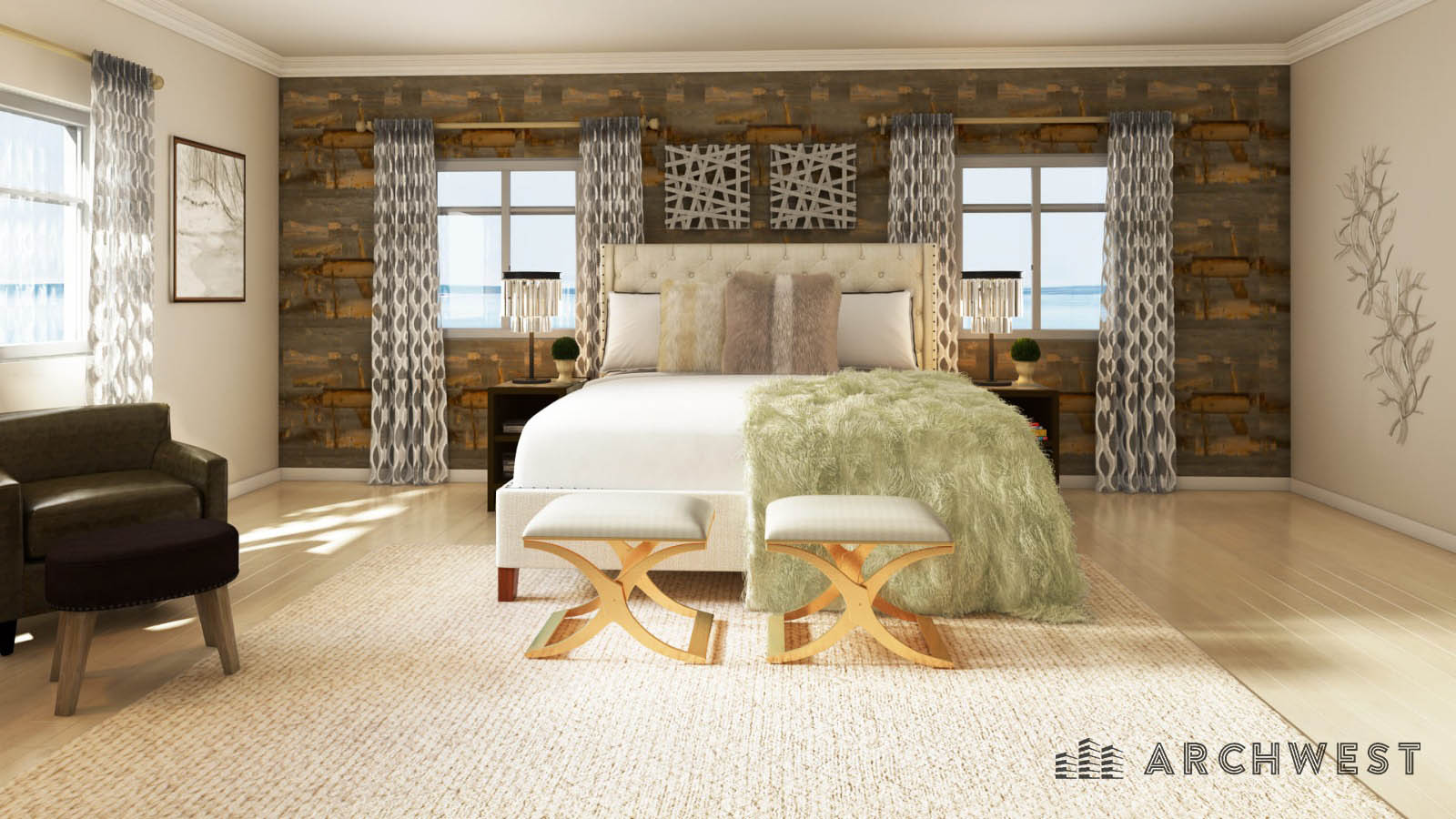 16. 3D Render of a Rustic Bedroom, Colorado